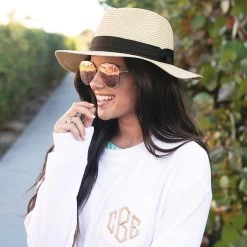 Fedora -Fashion Clothing Store u27 tan and black fedora with white coastal crewneck