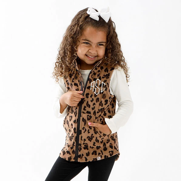Monogrammed Kids Leopard Fleece Vest 2 Monogrammed Kids Leopard Fleece Vest - Image 2