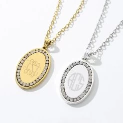 Monogrammed Pave Necklace -Fashion Clothing Store uQU pave gold and silver necklace close up