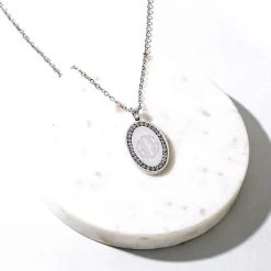 Monogrammed Pave Necklace -Fashion Clothing Store uQU pave silver necklace on marble dish