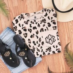 Monogrammed Flip Flops -Fashion Clothing Store uyJ monogrammed flip flops with leopard tee