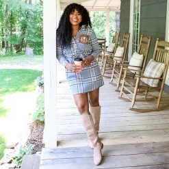 Monogrammed Plaid Dress -Fashion Clothing Store v11 denim plaid dress on mia