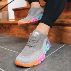 Monogrammed Scallop Sneakers -Fashion Clothing Store v93 rainbow gray scallop sneakers up close