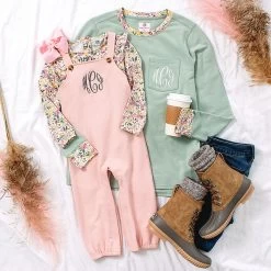 Monogrammed Kids Overalls -Fashion Clothing Store vEn mom and me blush botanical styles
