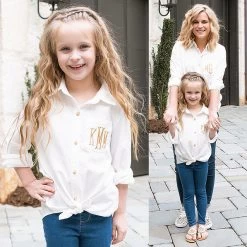Monogrammed Kids Button Down Tunic 12 Monogrammed Kids Button Down Tunic -Fashion Clothing Store vFs mom and me white button down tunics