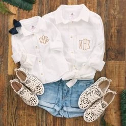 Monogrammed Kids Button Down Tunic 10 Monogrammed Kids Button Down Tunic -Fashion Clothing Store vFs white mom and me tunic outfits