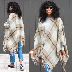 Plaid Poncho 7 Plaid Poncho -Fashion Clothing Store vYE plaid poncho in tan