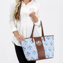 Monogrammed Canvas Tote Bag 13 Monogrammed Canvas Tote Bag -Fashion Clothing Store vYa blue medallion canvas tote bag on arm