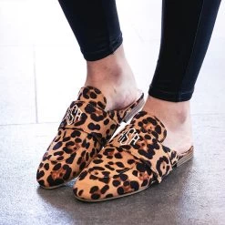 Monogrammed Slide On Loafers -Fashion Clothing Store vmX leopard slide on loafers on feet