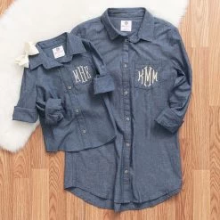 Monogrammed Kids Button Down Tunic 13 Monogrammed Kids Button Down Tunic -Fashion Clothing Store w1f chambray mom and me button down tunics