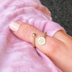 Monogrammed Adjustable Ring -Fashion Clothing Store w4J gold adjustable ring on thumb