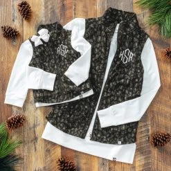 Monogrammed Leopard Fleece Vest -Fashion Clothing Store w8V mom and me black leopard fleece vests