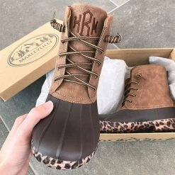Monogrammed Leopard Sole Duck Boots -Fashion Clothing Store wPC monogrammed leopard bottom duck boot shoefie
