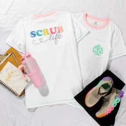 Monogrammed Nurse T-Shirt -Fashion Clothing Store wVP nurse t shirt front back ootd leggings sneakers clipboard travel tumbler