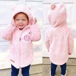 Monogrammed Kids Sherpa Hoodie -Fashion Clothing Store wc1 kids girls sherpa hoodie front and back
