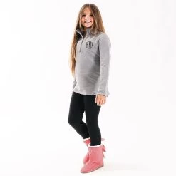 Monogrammed Kids Pullover Sweatshirt -Fashion Clothing Store woy youth girl in grey pullover and pink booties