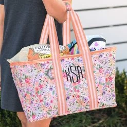Monogrammed Market Basket -Fashion Clothing Store ws9 NEW version Personalized Market Basket in Coral Floral with Beach Supplies