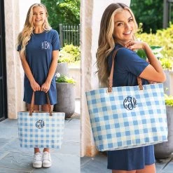 Monogrammed Gingham Tote Bag 10 Monogrammed Gingham Tote Bag -Fashion Clothing Store x3J cute blue gingham tote bag navy master circle