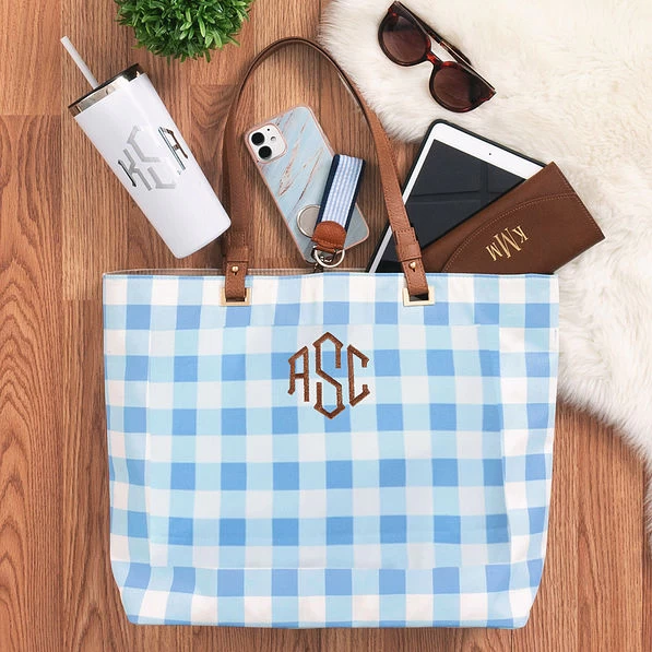 Monogrammed Gingham Tote Bag 5 Monogrammed Gingham Tote Bag - Image 5