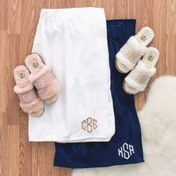 Monogrammed Towel Wrap 17 Monogrammed Towel Wrap -Fashion Clothing Store xAg white and navy towel wraps with fuzzy slippers