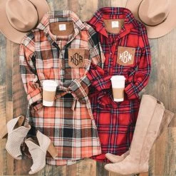Monogrammed Plaid Dress -Fashion Clothing Store yG2 pumpkin black plaid dress duo flatlay