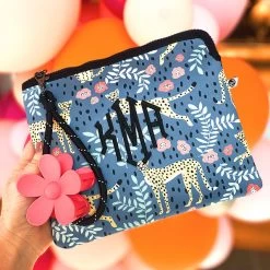 Monogrammed Neoprene Wristlet 14 Monogrammed Neoprene Wristlet -Fashion Clothing Store yJu blue fiesta leopard neoprene clutch with flower hair clip