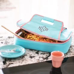 Monogrammed Casserole Carrier -Fashion Clothing Store yXT mint monogrammed casserole carrier with casserole inside