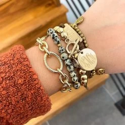 Monogrammed Ball Bracelet -Fashion Clothing Store yZ8 gold ball bracelet with boyfriend sweater