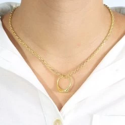 Monogrammed Signet Ring Necklace -Fashion Clothing Store yZO girl wearing gold signet ring necklaces