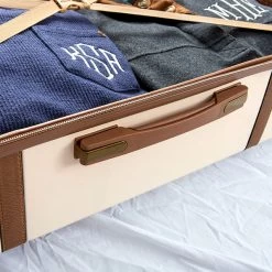 Monogrammed Vintage Suitcase -Fashion Clothing Store yvX detail monogrammed vintage suitcase open handle