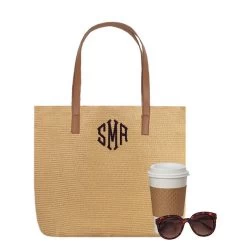 Monogrammed Straw Tote Bag