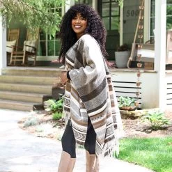 Monogrammed Aztec Poncho -Fashion Clothing Store zVk neutral aztec poncho side view