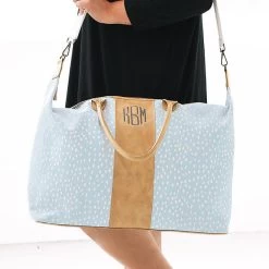 Monogrammed Dottie Weekender -Fashion Clothing Store zZF blue monogrammed dottie bag over shoulder