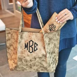 Monogrammed Distressed Metallic Tote Bag -Fashion Clothing Store zdd matching distressed metallic monogrammed tote and wallet