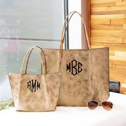 Monogrammed Distressed Metallic Tote Bag -Fashion Clothing Store zdd mom and me distressed metallic totes