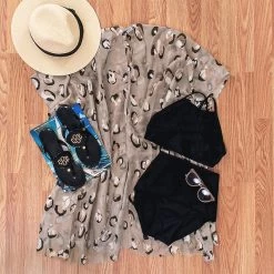 Leopard Kimono -Fashion Clothing Store zf9 tan leopard kimono with fedora and bathing suit