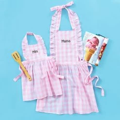 Monogrammed Apron -Fashion Clothing Store zkX mini and mama pink gingham apron flatlay with magazine