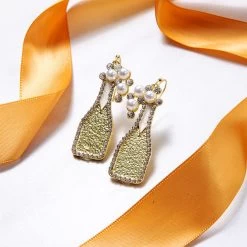 Champagne Earrings -Fashion Clothing Store zoo gold champagne earrings with ribbon